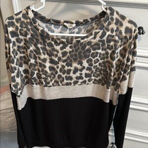 Pink Lily Boxy Long Sleeve Blouse Brown and Black
